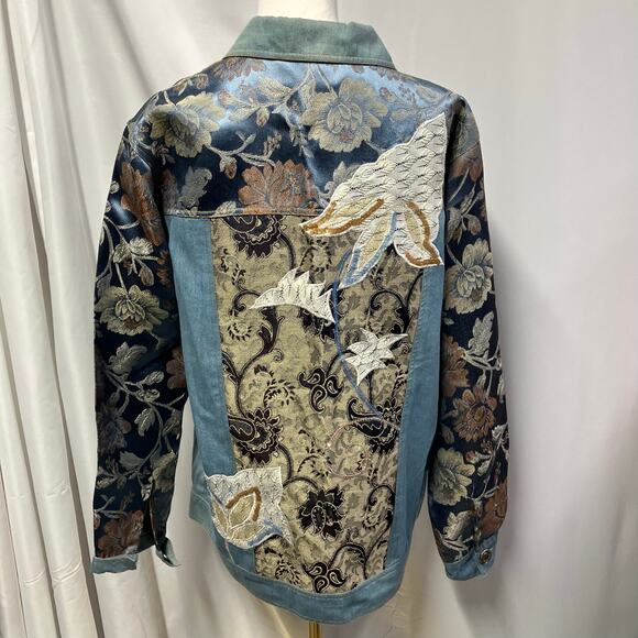 Indigo Moon Womens Medium Jean Tribal Dressy Jacket Embroidery Boho Artsy Spring - Picture 7 of 15